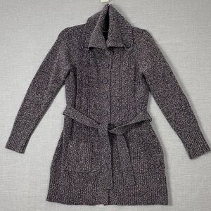 Dalia Button Up Cardigan Sweater Sz Medium Thick Tight Knit Fold Over Collar